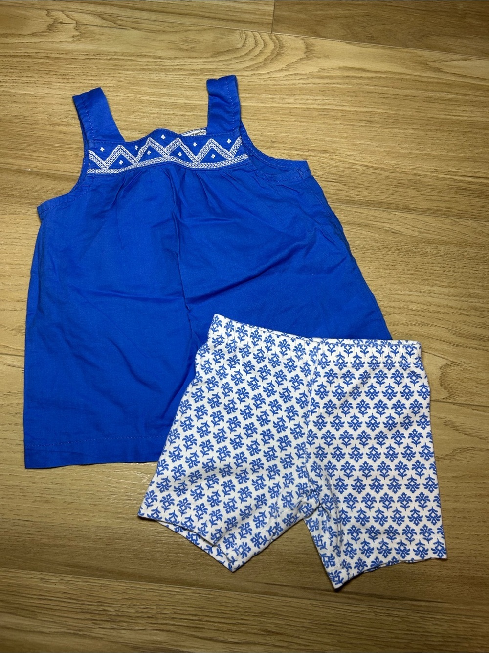 Carter's Blue Tank Top with White Floral-Print Shorts